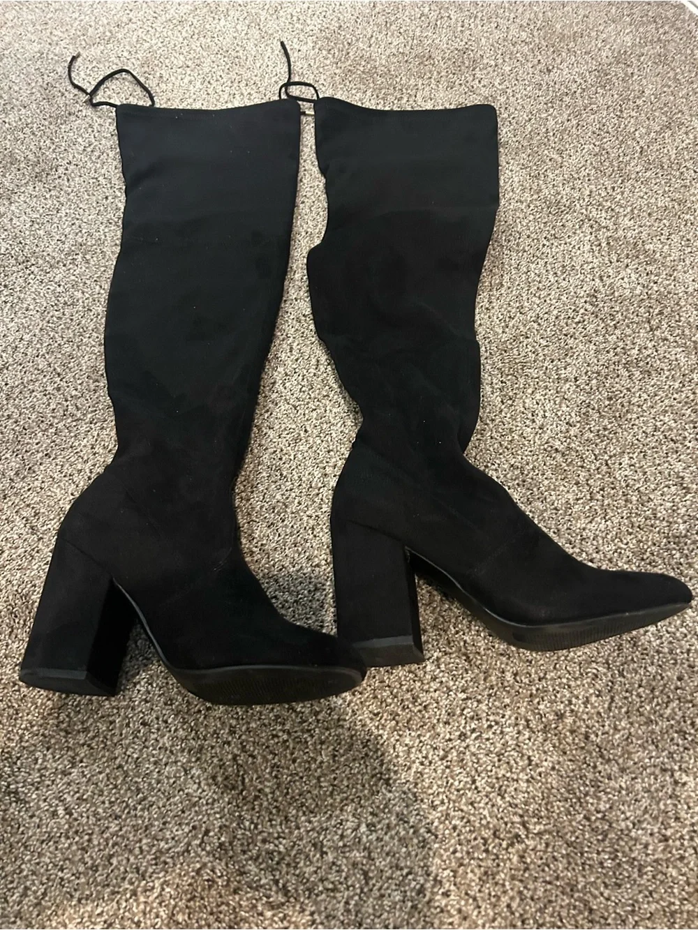 Steve Madden Norri Over-the-Knee Black Suede Block Heel Boots - Women's